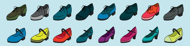 set of tap shoes modern cartoon icon design template in various models. vector illustration isolated on blue background - Vector, Image