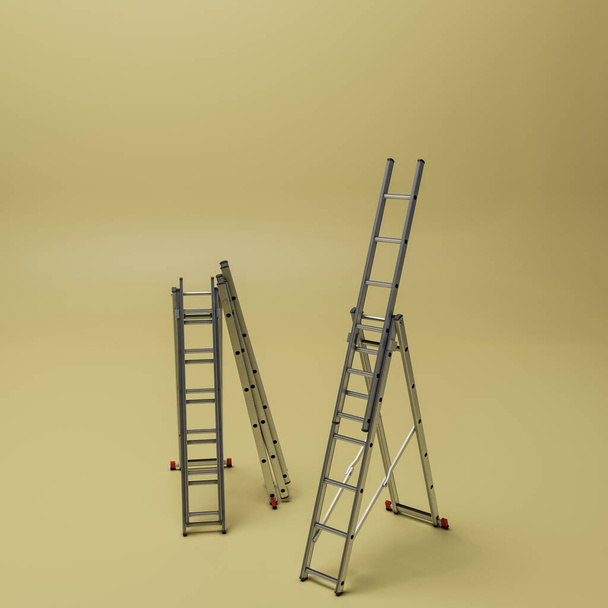 ladders isolated on yellow background 3d illustration  - Photo, Image