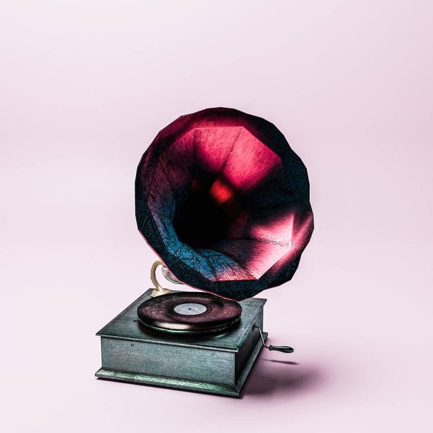 fonógrafo isolado no fundo rosa ilustração 3d  - Foto, Imagem