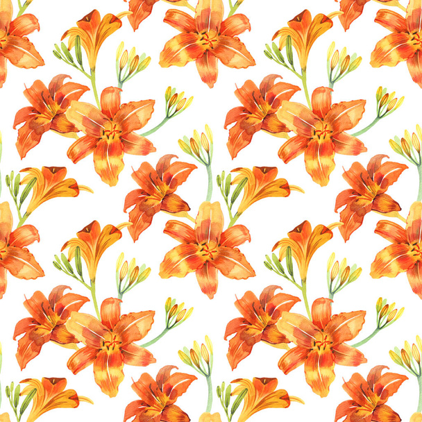 Seamless watercolour lilies background pattern. Digital paper - Фото, изображение