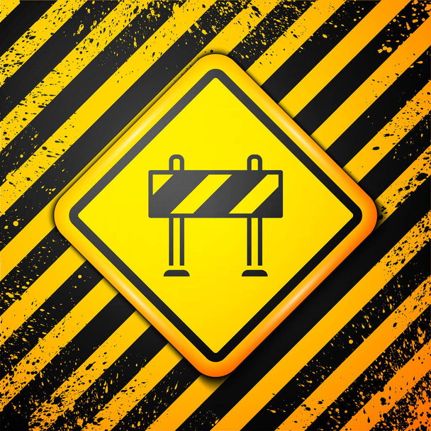 Black Road barrier icon isolated on yellow background. Symbol of restricted area which are in under construction processes. Repair works. Warning sign. Vector. - Vector, Image