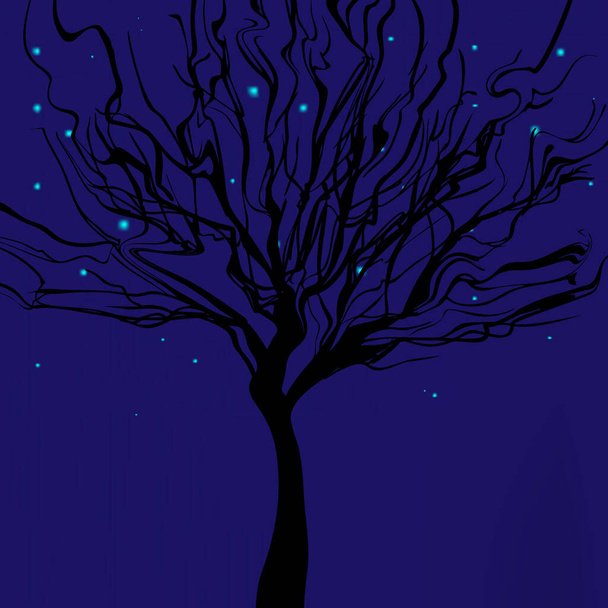dark blue background with starry night and tree silhouette - Vector, Image