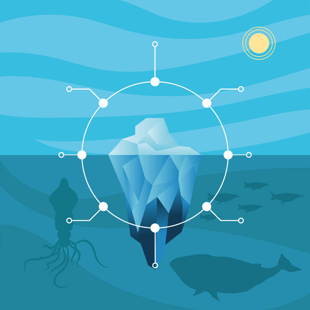 infografica iceberg con polpo di balena solare e disegno vettoriale dei pinguini - Vettoriali, immagini
