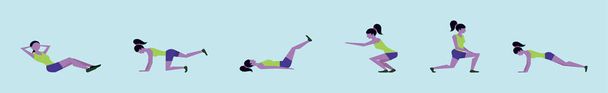 Set de ejercicio de calentamiento Fitness Stretching Vector Icon Set. Incluido los iconos como estiramiento, escuadrón, flexiones, embestida, flexibilidad, muslos, yoga y más - Vector, Imagen