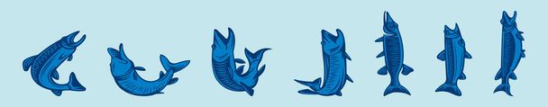 tigre almizclado almizclado y lucio del norte. vector moderno ilustración de peces depredadores dibujo animado icono de diseño sobre fondo azul - Vector, imagen