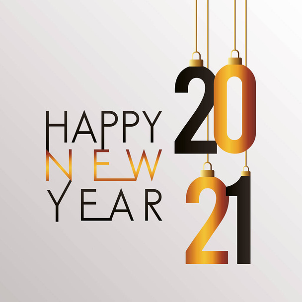 feliz ano novo 2021 dourado lettering pendurado - Vetor, Imagem