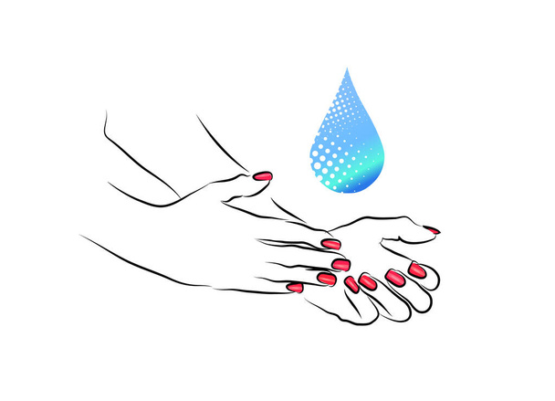 Lávate las manos. Manos con agua. Ilustración vectorial - Vector, imagen