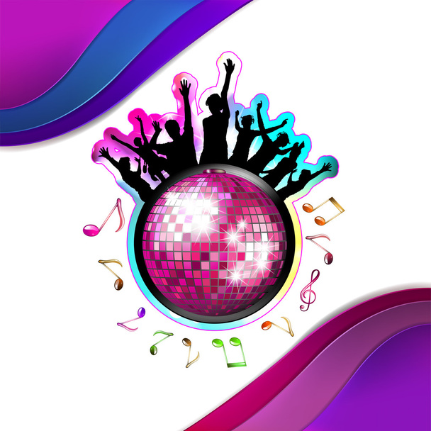 Disco globe and silhouettes - Vector, afbeelding