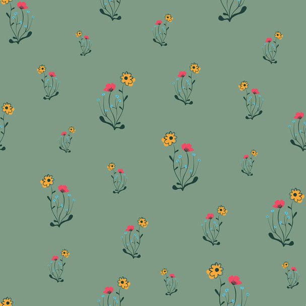 dziewczęca łąka dzikie kwiaty bezszwowy wektor wzór - Wektor, obraz