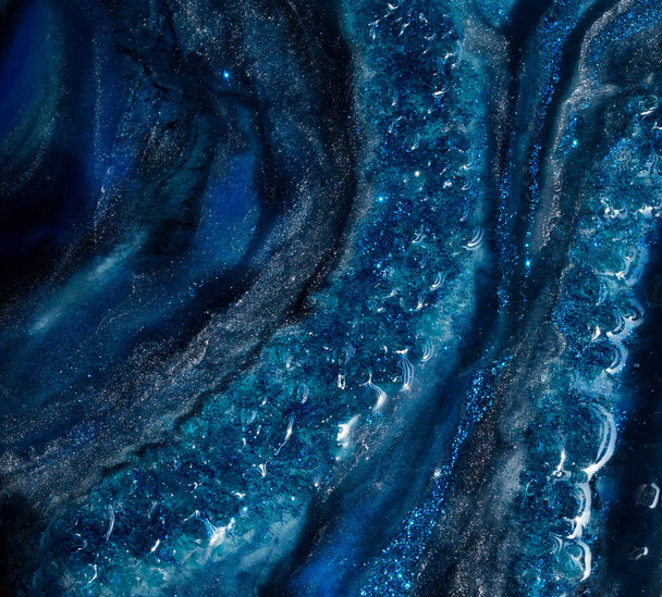 Astratto sfondo blu scintilla, resina art. Abisso - Foto, immagini