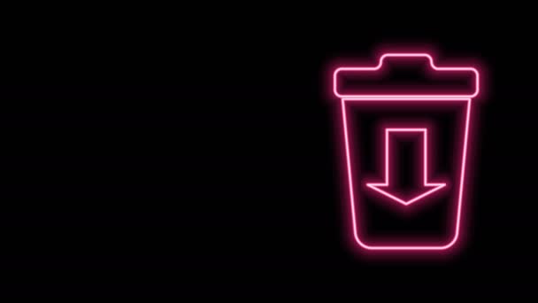 Hehkuva neon line Lähetä roskakoriin kuvake eristetty mustalla taustalla. 4K Video motion graafinen animaatio - Materiaali, video