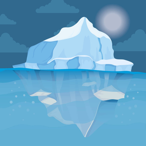 iceberg bloque ártico escena nocturna paisaje - Vector, imagen