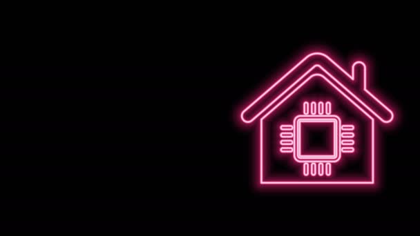 Leuchtende Leuchtschrift Smart Home Icon isoliert auf schwarzem Hintergrund. Fernbedienung. 4K Video Motion Grafik Animation - Filmmaterial, Video
