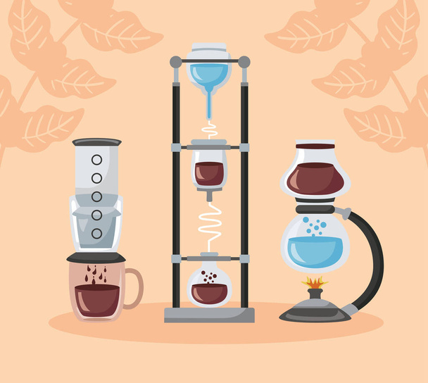 coffee brewing methods poster with set makers utensils - Vector, Image