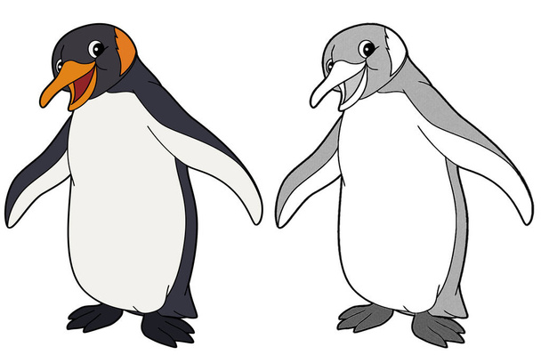 Cartoon animal penguin bird with sketch - illustration for children - Zdjęcie, obraz
