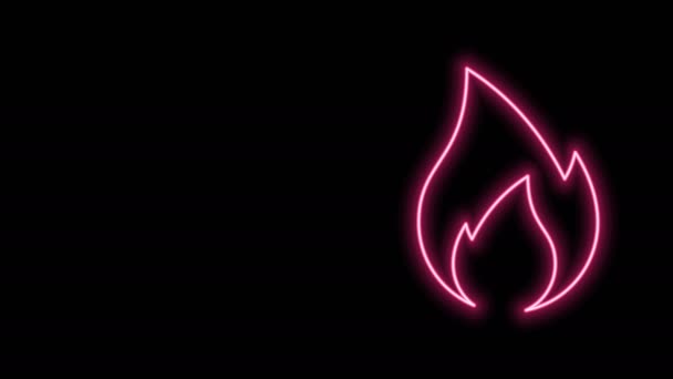 Leuchtende Leuchtschrift Feuerflamme Symbol isoliert auf schwarzem Hintergrund. Hitze-Symbol. 4K Video Motion Grafik Animation - Filmmaterial, Video