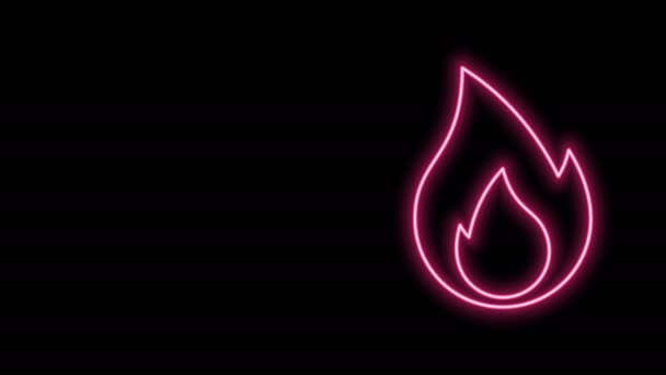 Línea de neón brillante Icono de llama de fuego aislado sobre fondo negro. Símbolo térmico. Animación gráfica de vídeo 4K - Metraje, vídeo