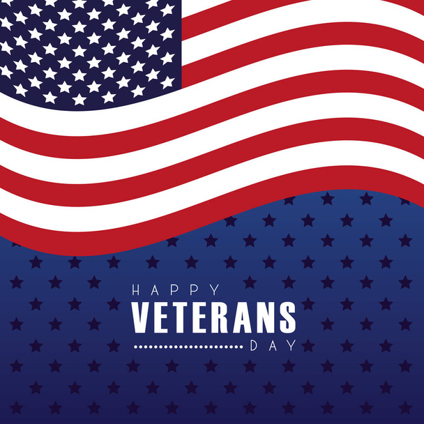 happy veterans day lettering with usa flag in starry background - Vector, afbeelding