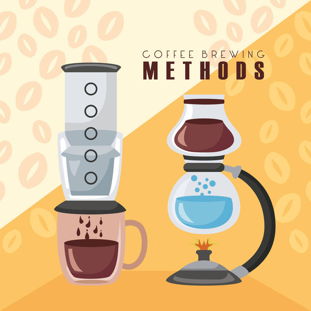coffee brewing methods poster with siphon burner - Vector, Image