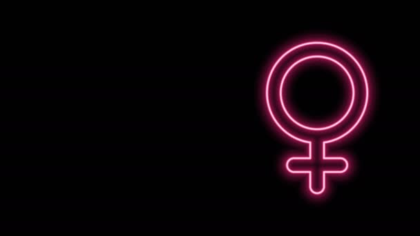 Неонова лінія Жіноча гендерна ікона ізольована на чорному тлі. Венера символ. Символ жіночого організму або жінки. 4K Відеографічна анімація - Кадри, відео