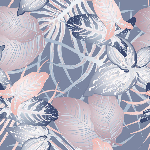 Tropical Leaf Modern Motif. Jungle Print. Foliage Summer - Вектор,изображение
