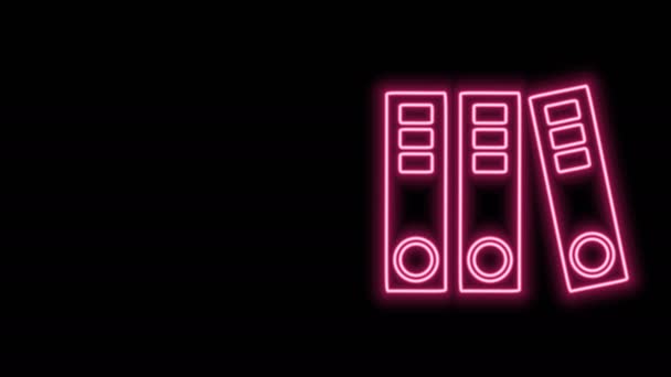Cartelle luminose al neon Cartelle Office con documenti e icone isolate su sfondo nero. Leganti per ufficio. Archivio cartella segno. Animazione grafica 4K Video motion - Filmati, video