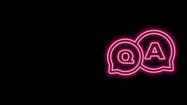 Luminosa linea al neon Bolle vocali con l'icona Domanda e risposta isolata su sfondo nero. Q e simbolo A. Segnale FAQ. Chat bolla vocale e grafico. Animazione grafica 4K Video motion - Filmati, video
