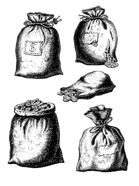 коллекционные сумки с монетами
 - Вектор,изображение