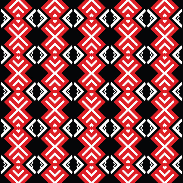 Vector seamless pattern texture background with geometric shapes, colored in black, red and white colors. - Vektör, Görsel