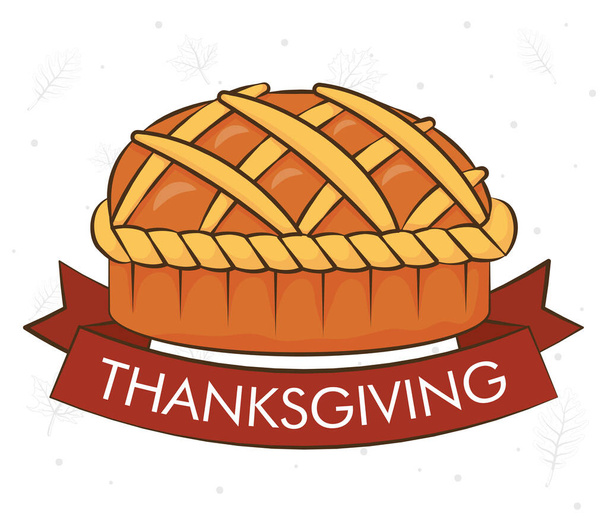 happy thanksgiving dag viering belettering in lint met zoete taart - Vector, afbeelding