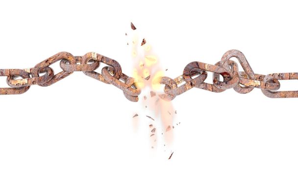 romper la cadena de fuego y las llamas oxidado aislado para el fondo - 3d renderizado - Foto, imagen