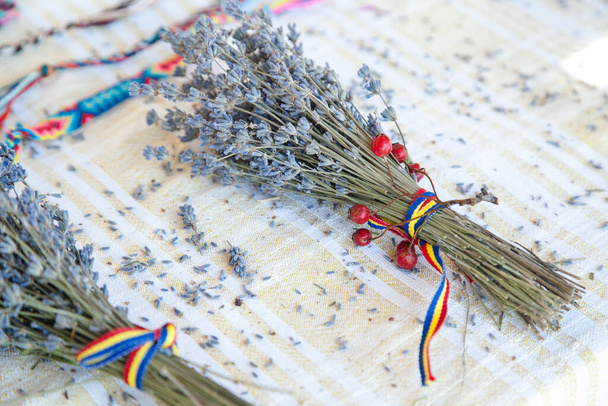 Dry lavender bouquet on wooden table  - Photo, Image