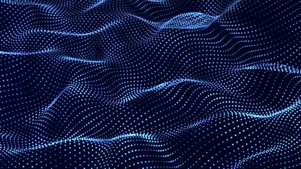 Ragyogó részecskék dinamikus hulláma. Digitális technológiai háttér. 3D-s renderelés. Zökkenőmentes hurok. 4k - Felvétel, videó