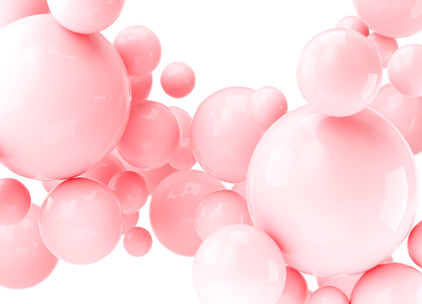 3D-s absztrakt valósághű labdák, rózsaszín buborékok. Dinamikus 3D-s gömbök fehér háttér - Fotó, kép