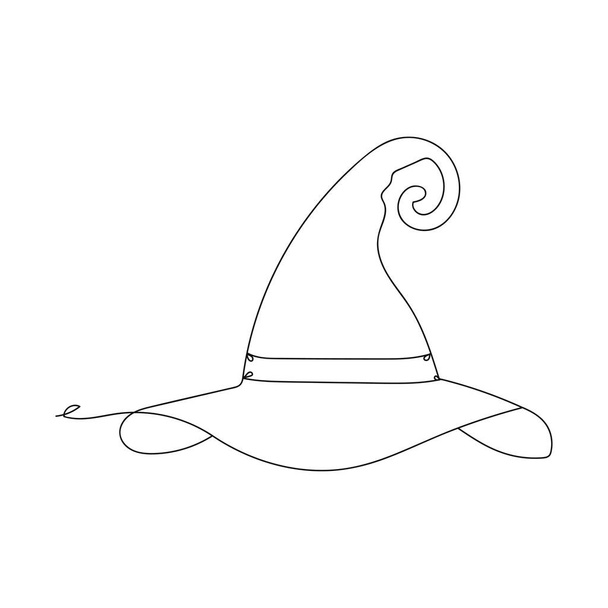 Čarodějnický klobouk jeden čárový výkres, v souvislém stylu kresby vektorové ilustrace na bílém pozadí. - Vektor, obrázek