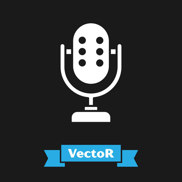 White Microphone icon isolated on black background. On air radio mic microphone. Speaker sign.  Vector. - Vector, Image