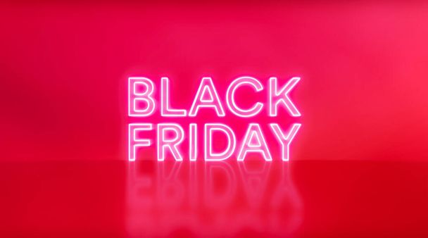 Black Friday sale. Black Friday neon sign on red studio background. Glowing white and red neon text for advertising and promotion. Icon neon light banner. 3d rendering - illustration. - Photo, Image