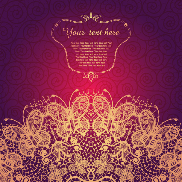 Vintage card on background with lace ornament. - Vector, Imagen