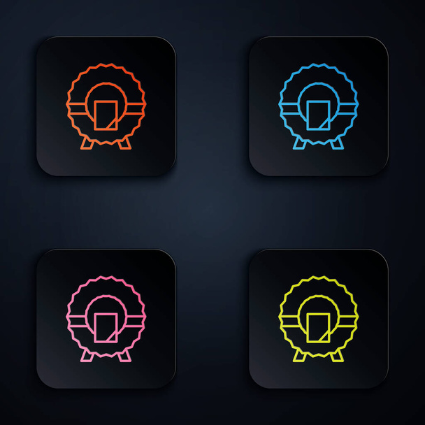 Color neon line Memorial wreath icon isolated on black background. Funeral ceremony. Set icons in square buttons. Vector. - Vector, Image