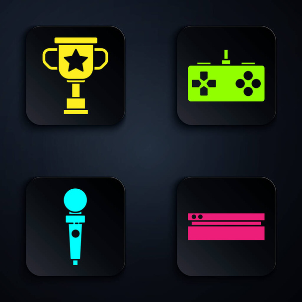 Set Video game console, Award cup, Joystick voor arcade machine en Gamepad. Zwarte vierkante knop. Vector. - Vector, afbeelding