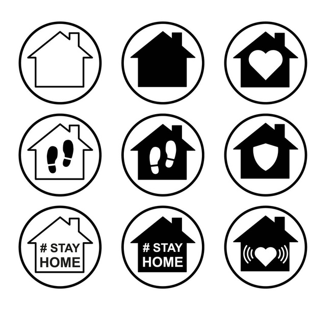 Set of stay home ikon, ház szimbólum, gyűjtemény a karantén kovid vírus vektor illusztráció izolált fehér háttér . - Vektor, kép
