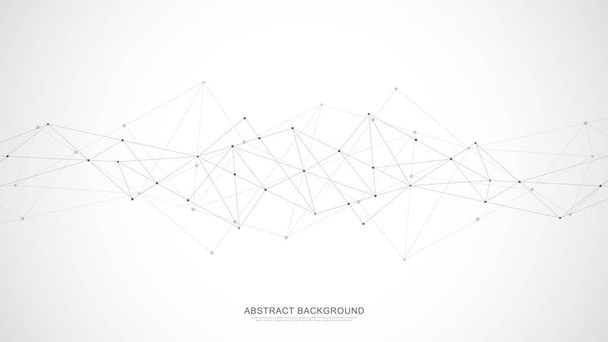 Abstrakti monikulmio tausta yhdistäviä pisteitä ja viivoja. Maailmanlaajuinen verkkoyhteys, digitaaliteknologia ja viestintäkonsepti. - Vektori, kuva