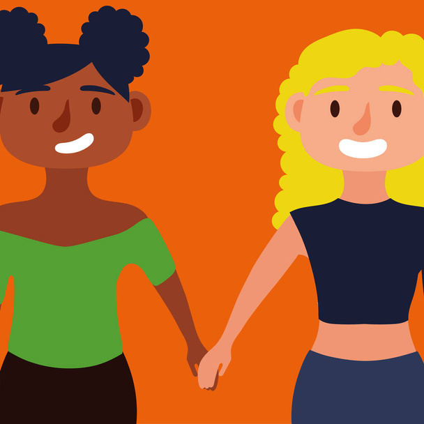 jeune couple interracial filles diversité personnages - Vecteur, image