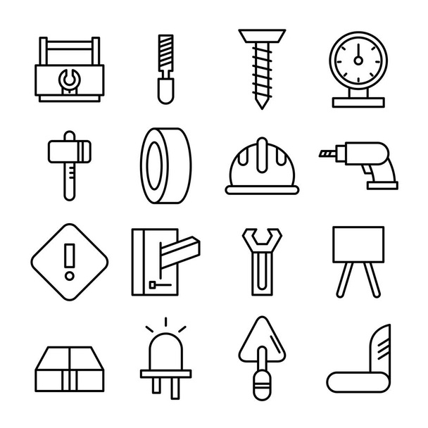 construction tool icons line illustration - Vector, imagen