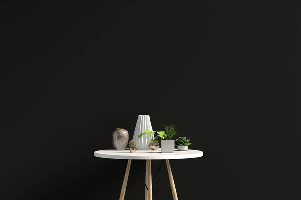 Zdvihnout zeď v interiéru s jídelním koutem. moderní obývací pokoj. 3D ilustrace - Fotografie, Obrázek