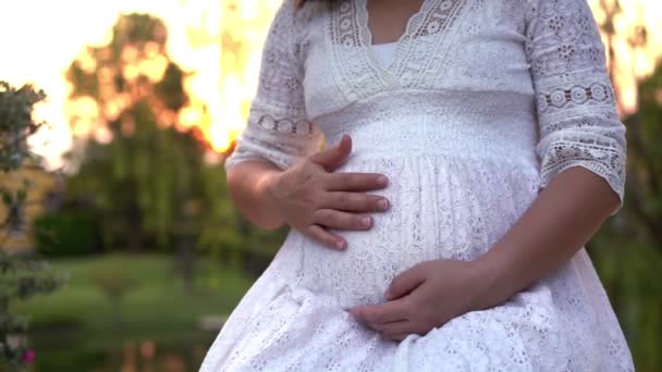 妊娠中の女性は庭の家で幸せ. - 映像、動画
