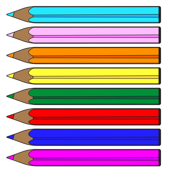 A set of brightly colored pencils over a white background - Vector, Image