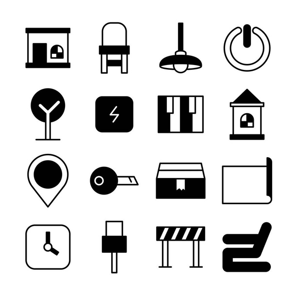 muebles, electrodomésticos e iconos de construcción conjunto de línea - Vector, Imagen