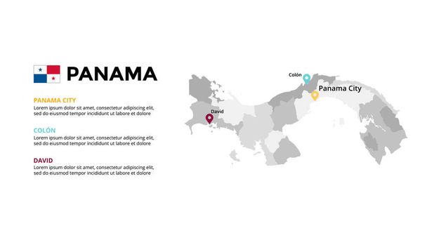 Plantilla infográfica del mapa vectorial de Panamá. Presentación de diapositivas. Concepto de marketing empresarial global. País de Norteamérica. Datos geográficos del transporte mundial.  - Vector, Imagen
