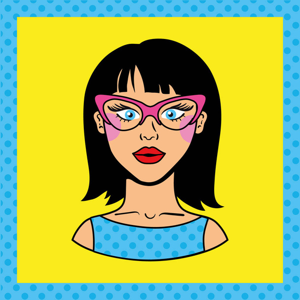 young woman wearing glasses pop art style - Вектор,изображение